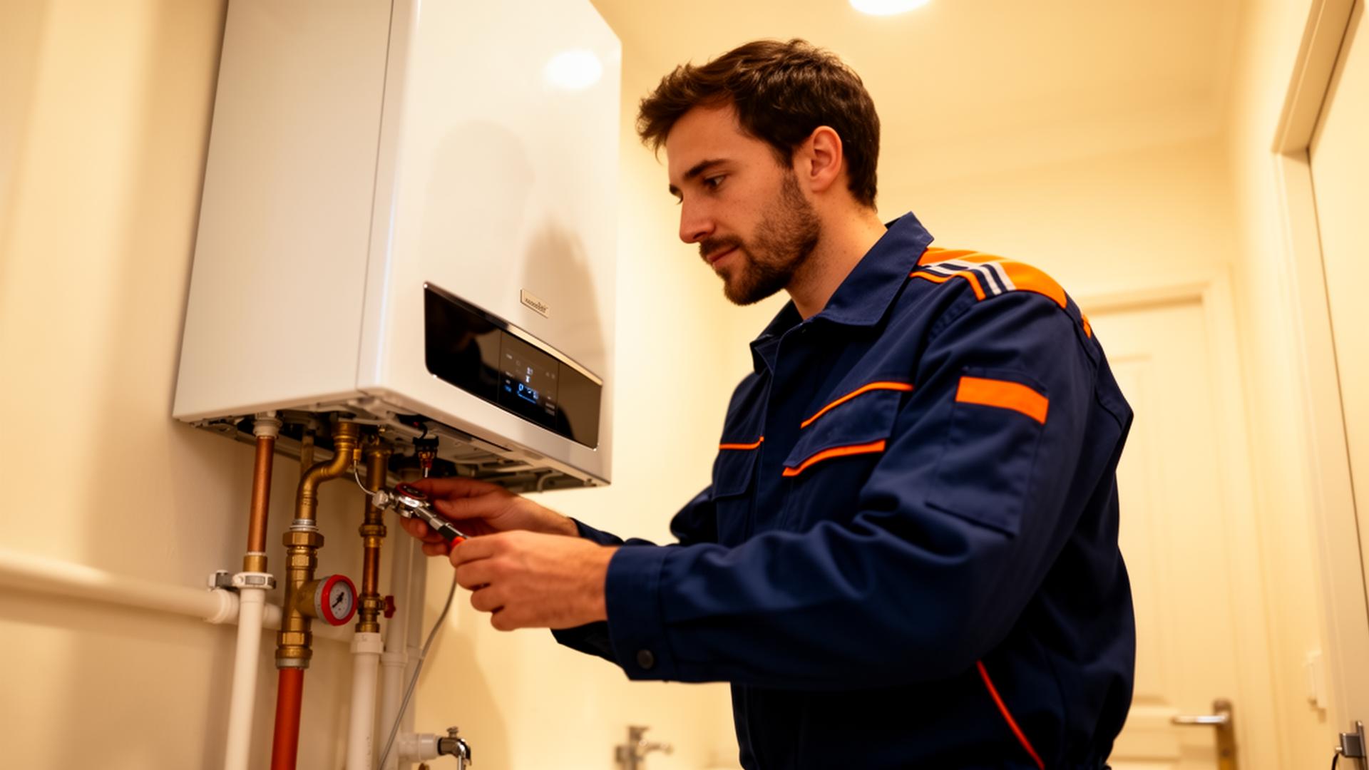Technicien GME inspectant une pompe à chaleur